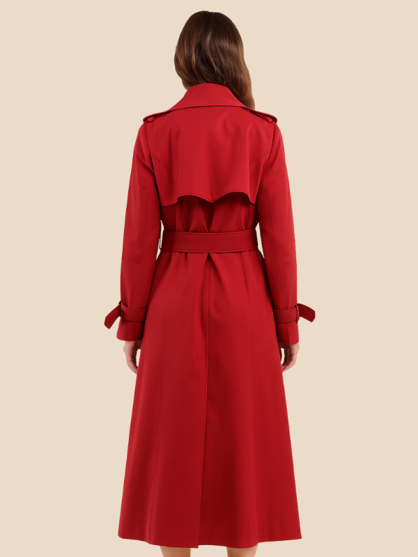 Damen Trenchcoat lang mit Doppelreiher und Bindegürtel