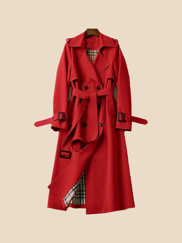 Damen Trenchcoat lang mit Doppelreiher und Bindegürtel