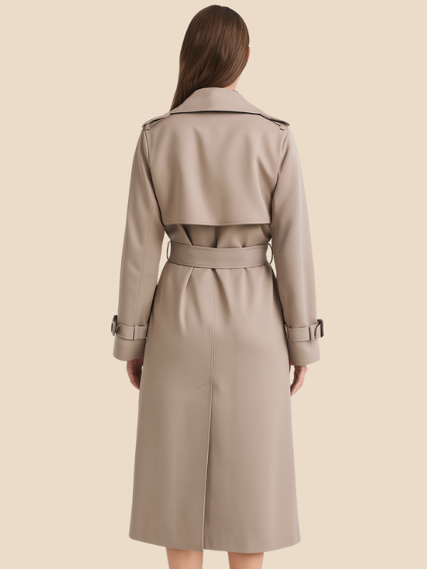 Damen Trenchcoat lang mit Doppelreiher und Bindegürtel