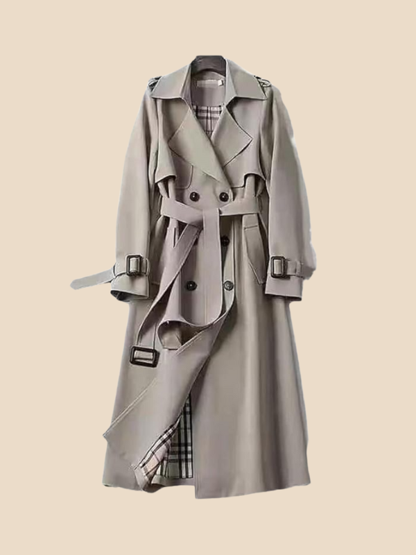 Damen Trenchcoat lang mit Doppelreiher und Bindegürtel