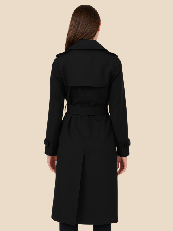 Damen Trenchcoat lang mit Doppelreiher und Bindegürtel