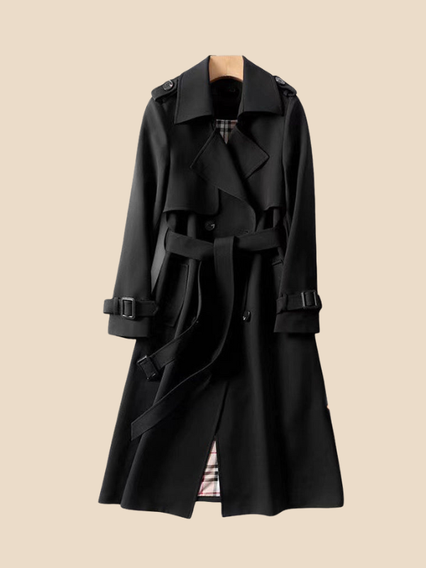 Damen Trenchcoat lang mit Doppelreiher und Bindegürtel