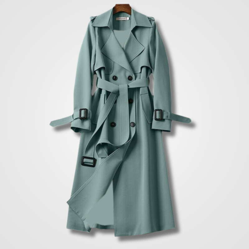 Damen Trenchcoat tailliert mit Schulterklappen und Gürtel - Grün
