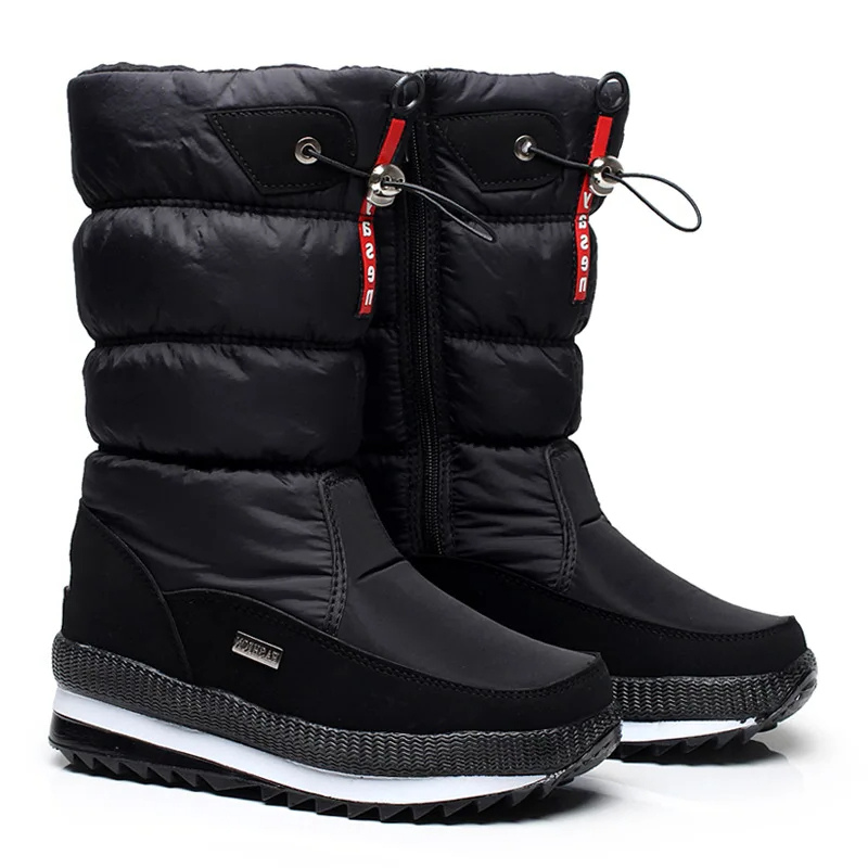 Damen Winterstiefel gesteppt mit Kordelzug und Profilsohle - Schwarz