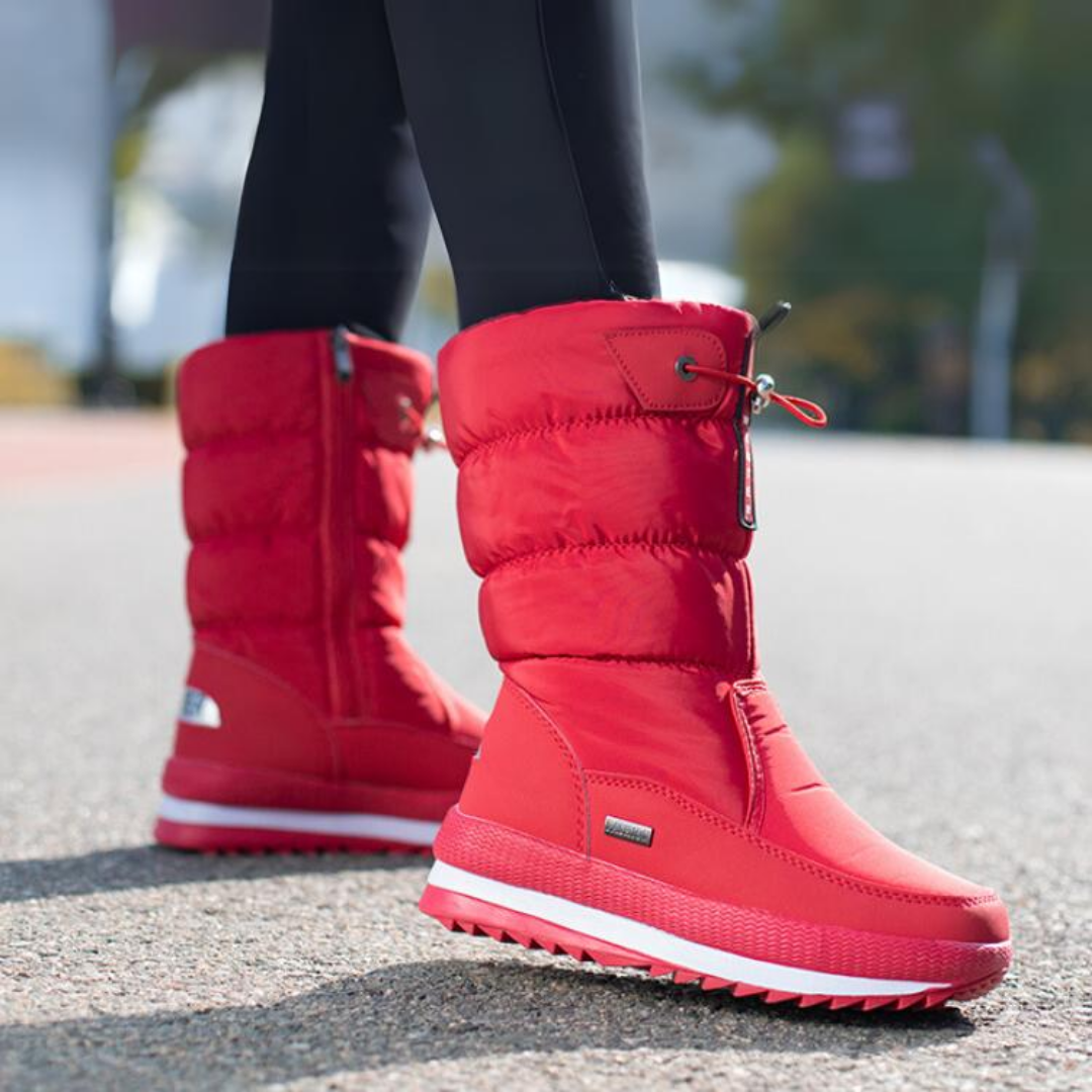 Damen Winterstiefel gesteppt mit Kordelzug und Profilsohle - Rot