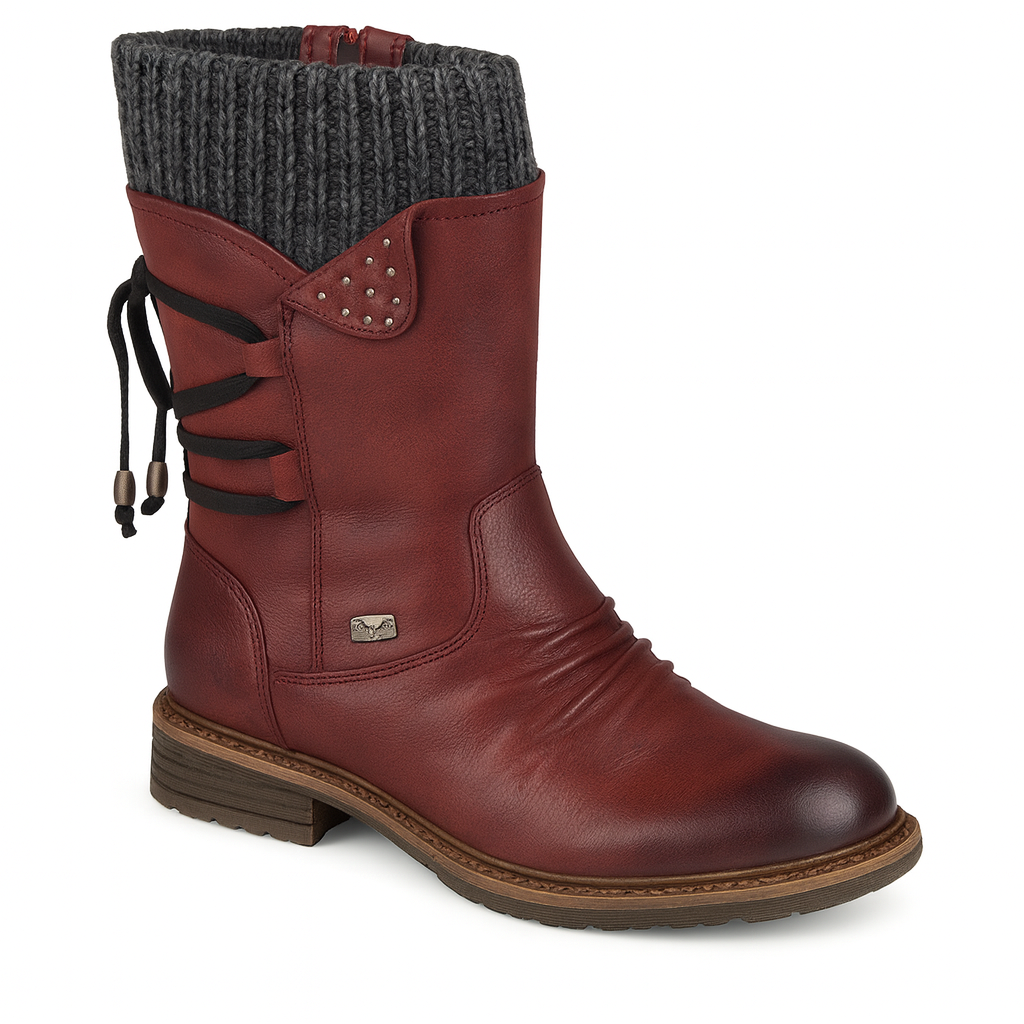 Damen Winterstiefel mit Schnürung und Strickschaft - Rot